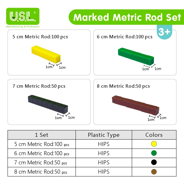 Marked Metric Rod Set Math Toys for Base Ten Learning