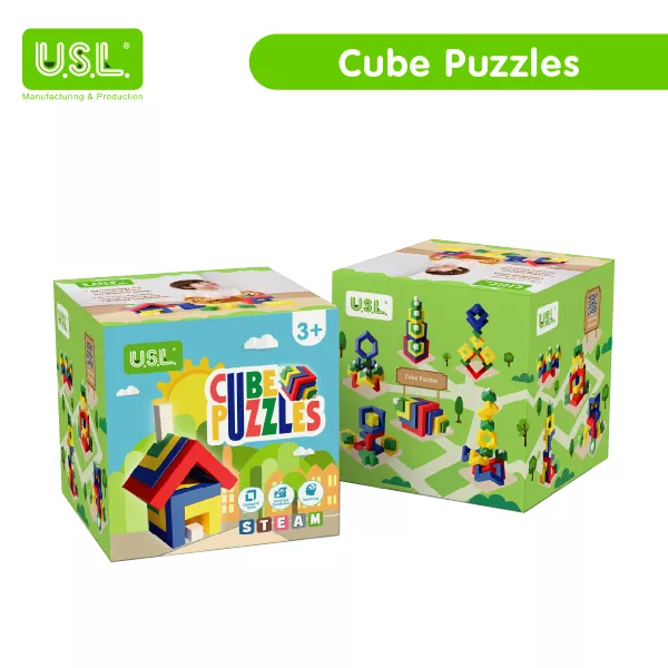 Geometric Stacking Cubes Educational Puzzles and Connector Blocks for Kids