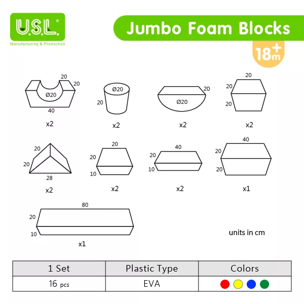 Jumbo Early Learning EVA Soft Stacking Foam Building Blocks for Toddlers Educational Toys