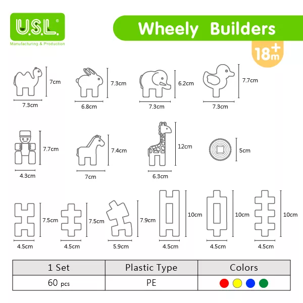 Interlocking Building Blocks Educational Toys for Kids (with wheels)