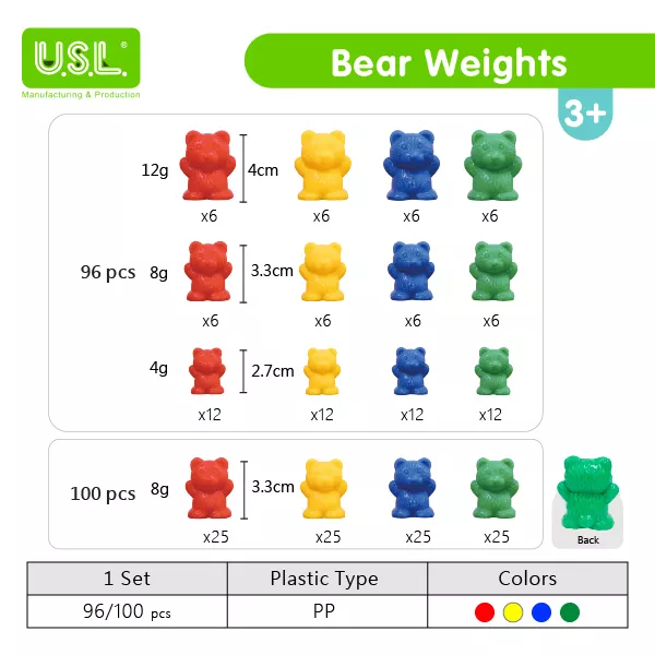 Colorful Bear-Shaped Measuring Weights in Grams Fun Math Toys for Kids