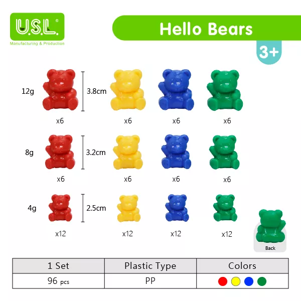 Colorful Bear-Shaped Measuring Weights in Grams Fun Math Toys for Kids