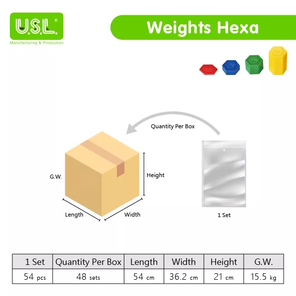 Colorful Hexagonal Prism Measuring Weights in Grams Math Toys for Kids