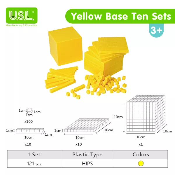 Base Ten Math Toy Set with Thousand Blocks Hundred Flats Ten Rods Unit Cubes