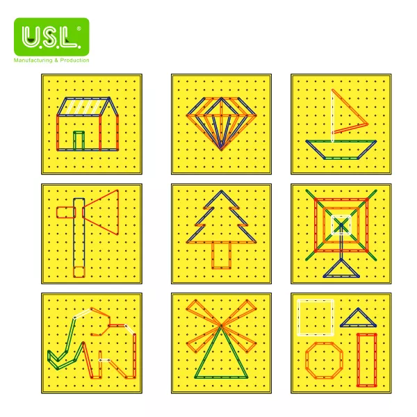Plastic Pegboards with Rubber Bands for Geometry Learning Math Toys for Kids (COLOR/RAINBOW))
