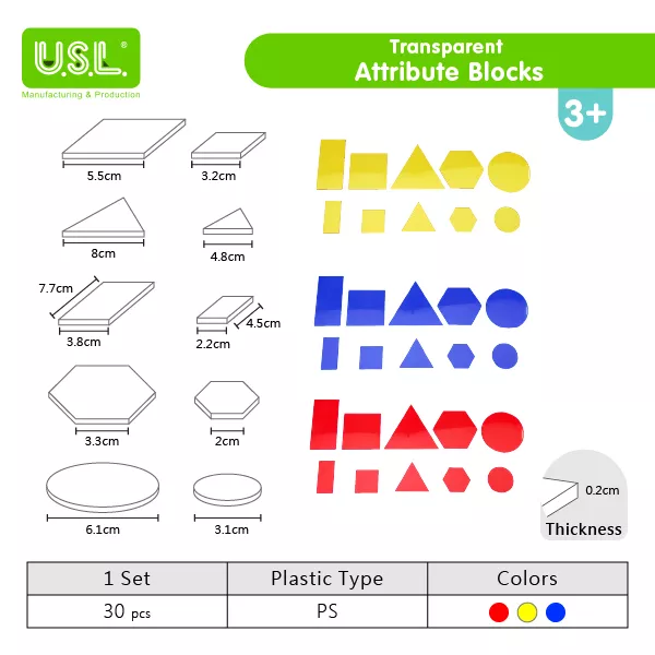 TRANSPARENT Attribute Blocks for Learning Counting Sorting Geometry Colors Relative Size Concept Math Toys Math Puzzles