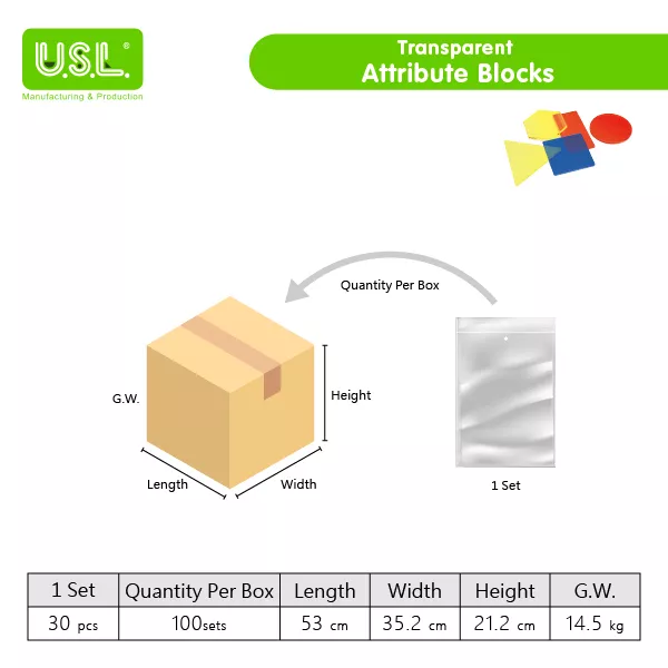 TRANSPARENT Attribute Blocks for Learning Counting Sorting Geometry Colors Relative Size Concept Math Toys Math Puzzles