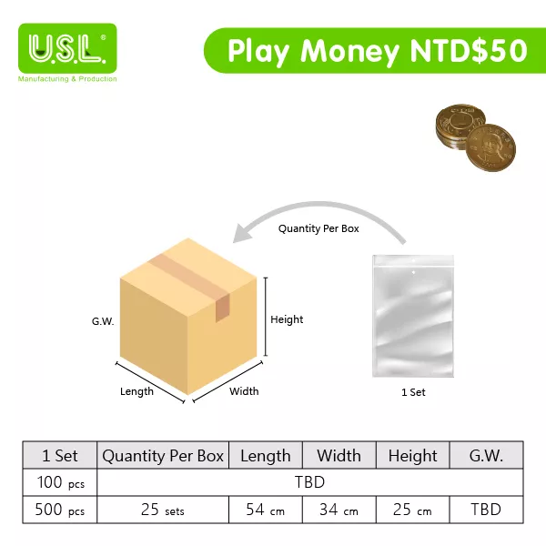 NTD Play Money COIN Set for Board Games and Pretend Play