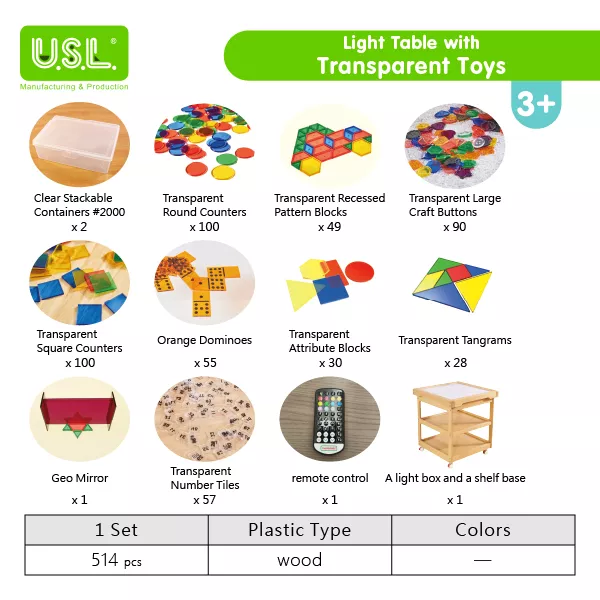 Adjustable Brightness LED Light Table Translucent Colorful Blocks for Kids Sensory Play and Home Learning Educational Toys