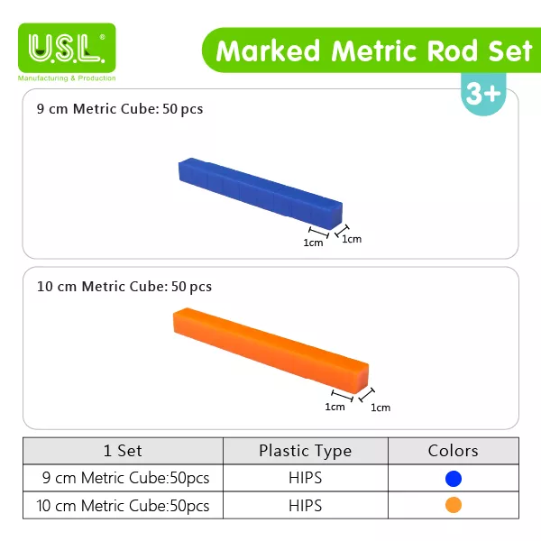 Marked Metric Rod Set Math Toys for Base Ten Learning
