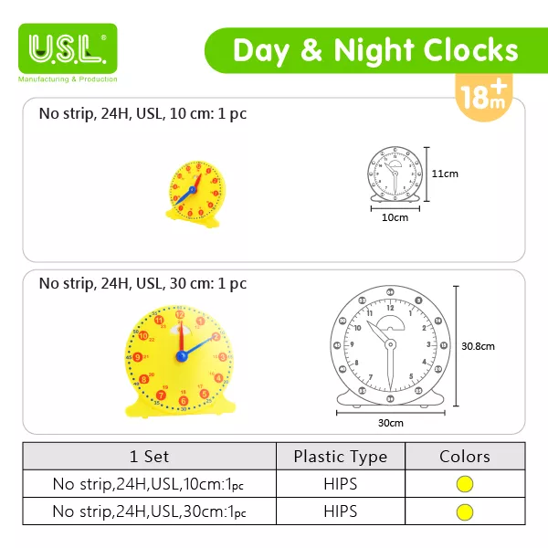 Children's Teaching Clock with Day and Night Display Kids Learning Clock