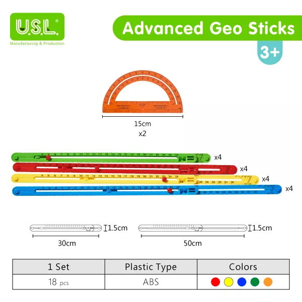Colorful Flexible EXTENDABLE Construction Plastic Sticks with Snapping Connection Points Educational Geometry Teaching Math Toys (WITH PROTRACTORS)