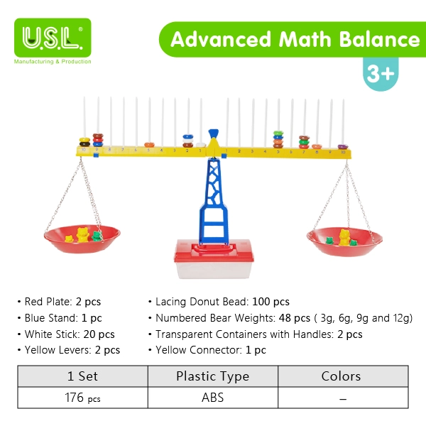 Children's Math Balance Toys with WEIGHTS and BEADS Demonstrating Simple Calculations