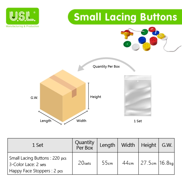 SMALL Colorful Lacing Buttons of Various Sizes with Different Number of Holes for Counting Skills