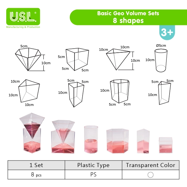 Clear Geometry Shape Containers Math Toys Geometric VOLUME Sets