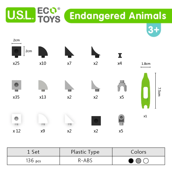 Endangered Animals Building Blocks Made of GRS Certified Recycled Plastic