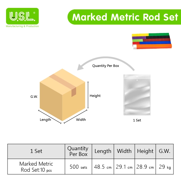 Marked Metric Rod Set Math Toys for Base Ten Learning