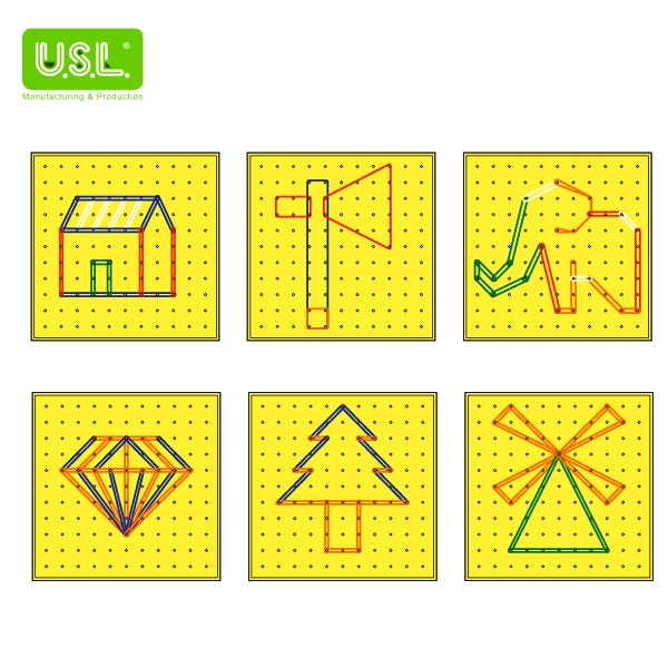 Plastic Pegboards with Rubber Bands for Geometry Learning Math Toys for Kids (FRACTION/SQUARE)