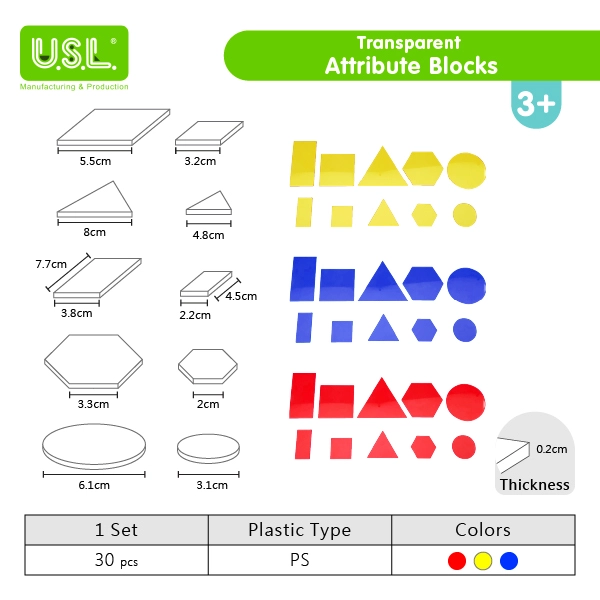 Translucent  Attribute Blocks for light tables_ for Learning Counting Sorting Geometry Colors Relative Size Concept Math Toys Math Puzzles