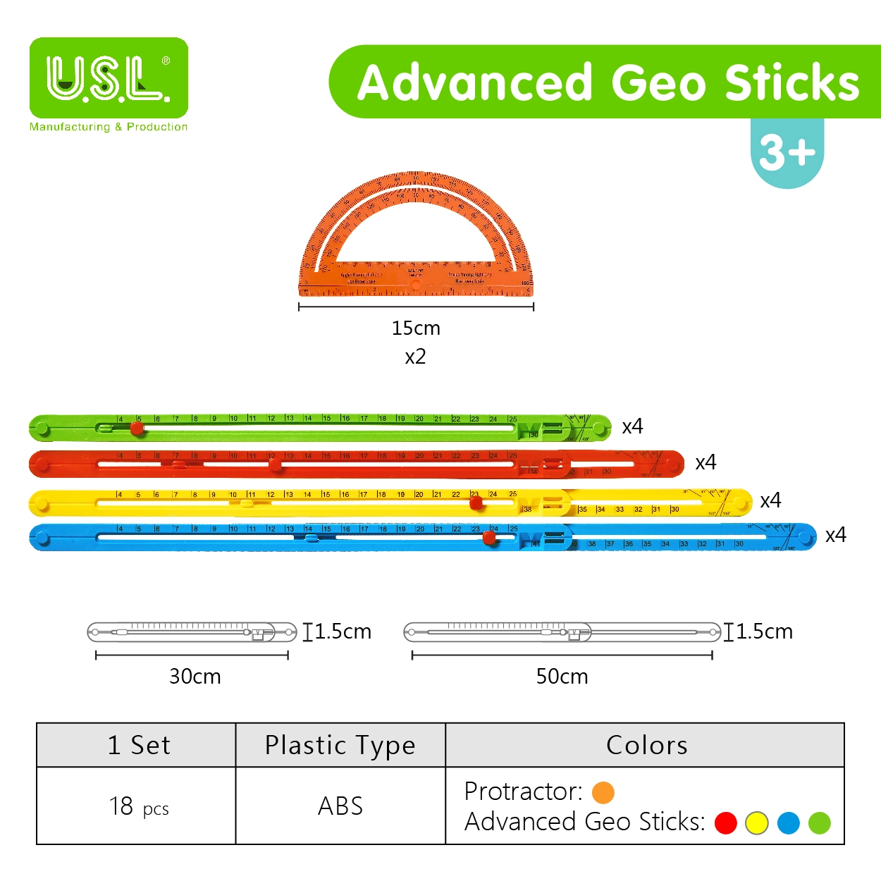 Colorful Flexible EXTENDABLE Construction Plastic Sticks with Snapping Connection Points Educational Geometry Teaching Math Toys (WITH PROTRACTORS)