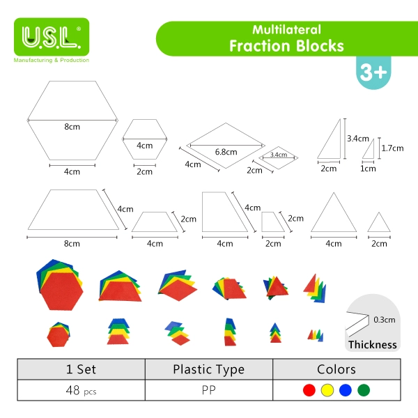 Multilateral Fraction Block Shape Puzzles Math Toys for Enhancing Spatial Visualization and Problem Solving Abilities