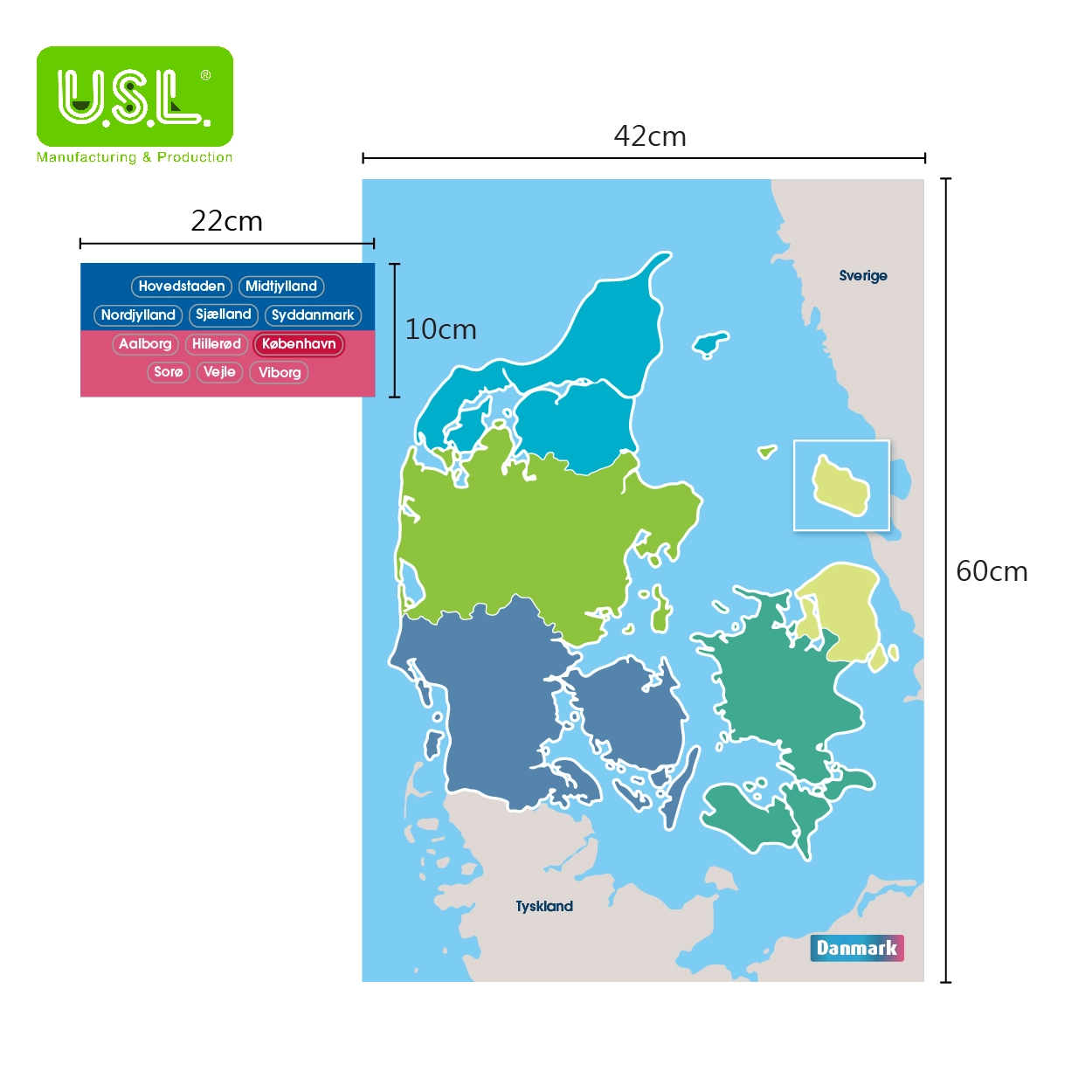 Dry Erase Magnetic Map of Denmark-Danmarkskort