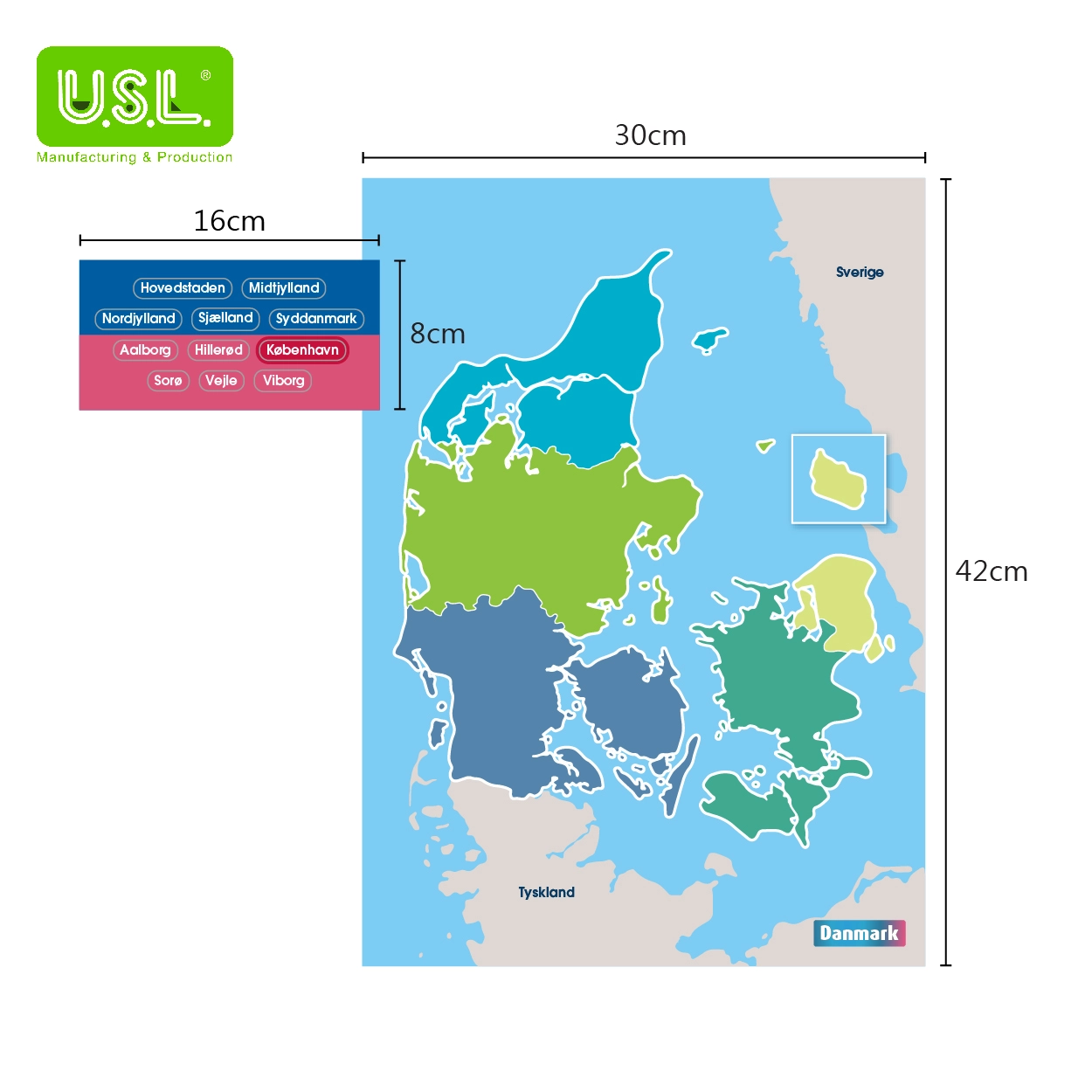 Dry Erase Magnetic Map of Denmark-Danmarkskort