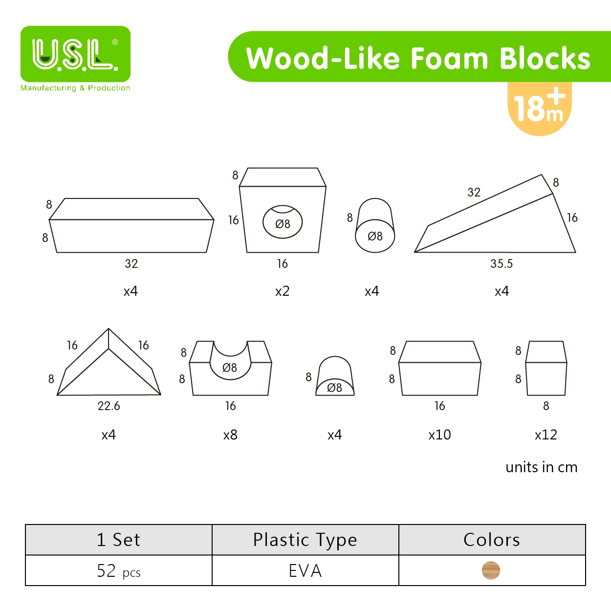 Wood-Like Early Learning EVA Soft Stacking Foam Building Blocks forToddlers Educational Toys