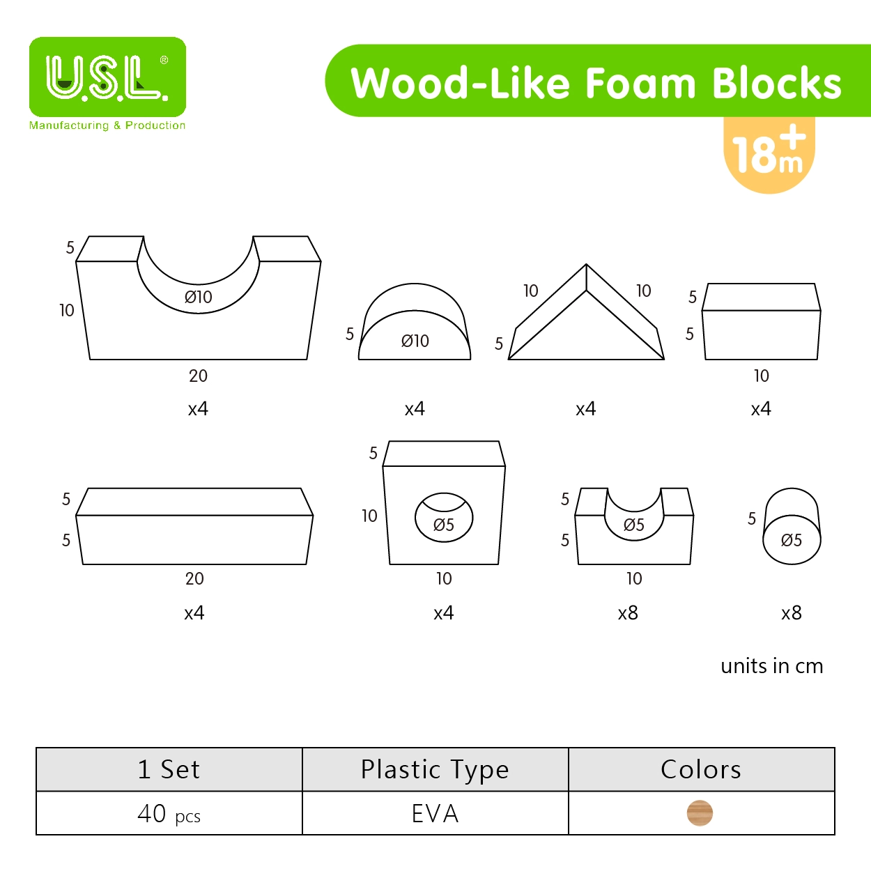 Wood-Like Early Learning EVA Soft Stacking Foam Building Blocks forToddlers Educational Toys