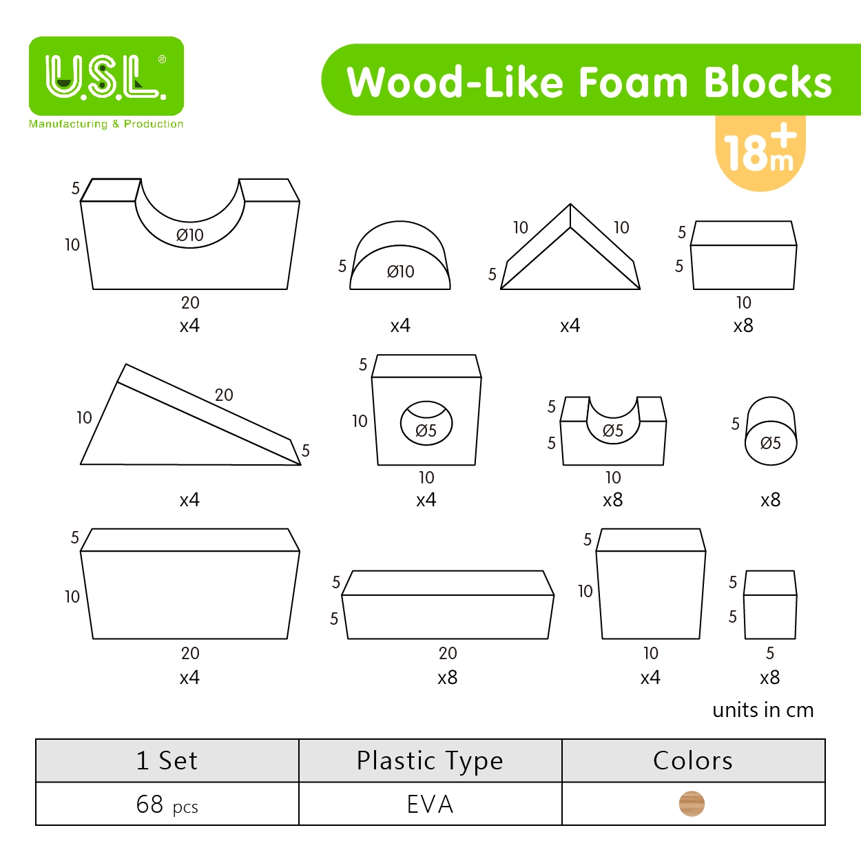 Wood-Like Early Learning EVA Soft Stacking Foam Building Blocks forToddlers Educational Toys