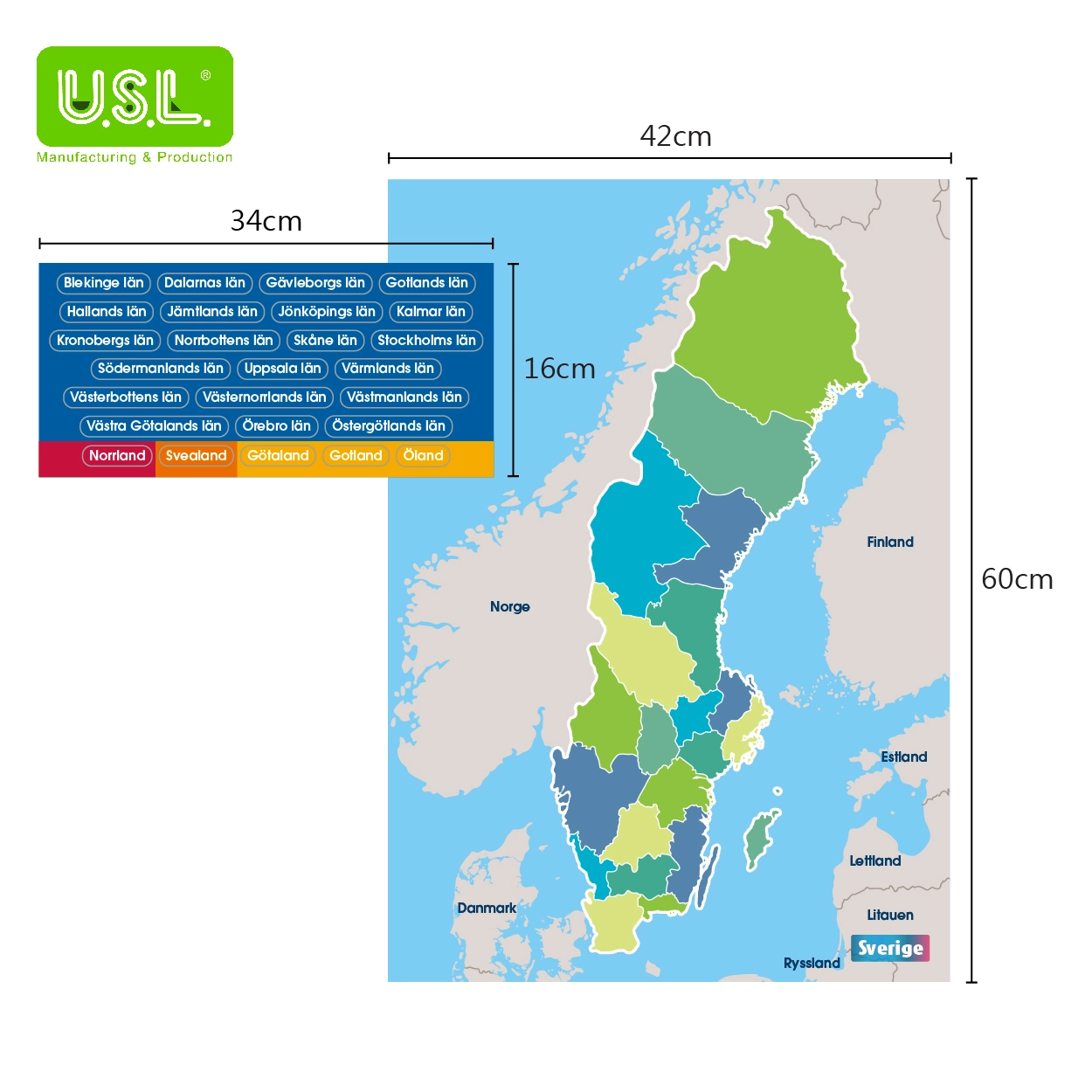 Dry Erase Magnetic Map of Sweden-Konungariket Sverige