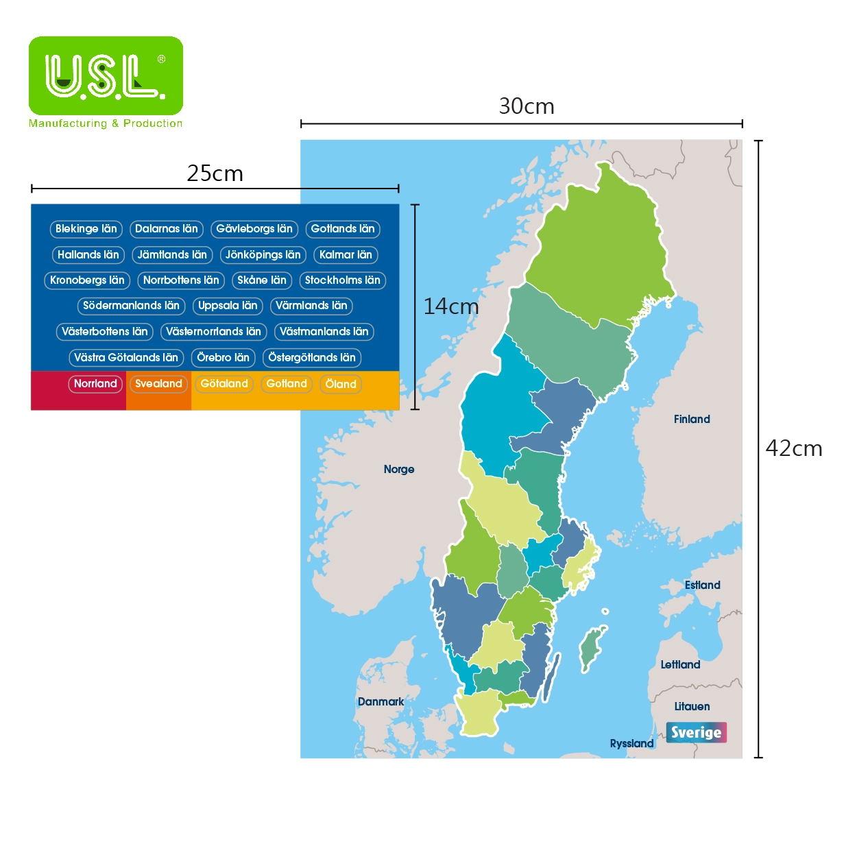 Dry Erase Magnetic Map of Sweden-Konungariket Sverige