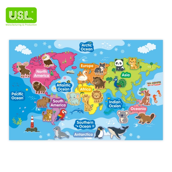 Educational Magnetic World Map Puzzle – Learn Continents, Oceans & Animals Through Play