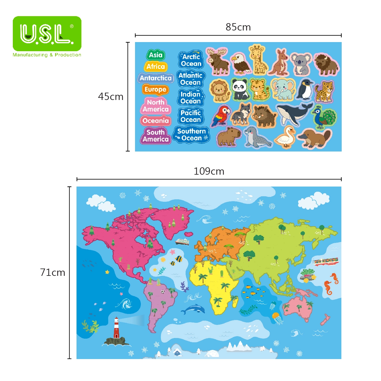 Educational Magnetic World Map Puzzle – Learn Continents, Oceans & Animals Through Play