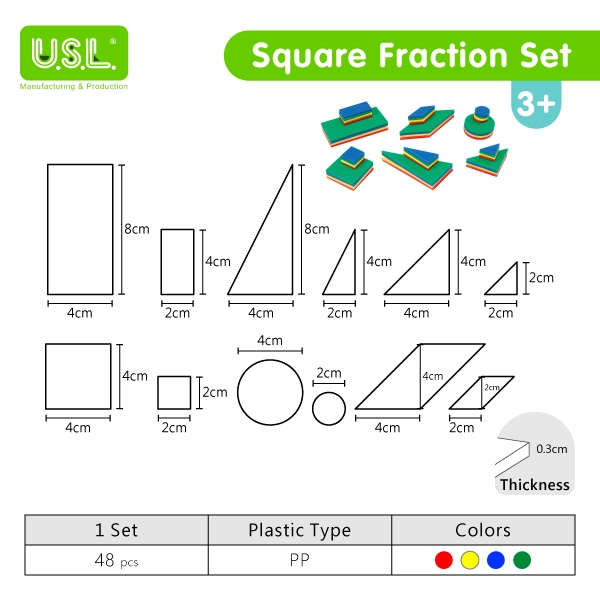 Square Fraction Blocks Shape Puzzles Math Toys for Enhancing Spatial Visualization and Problem Solving Abilities