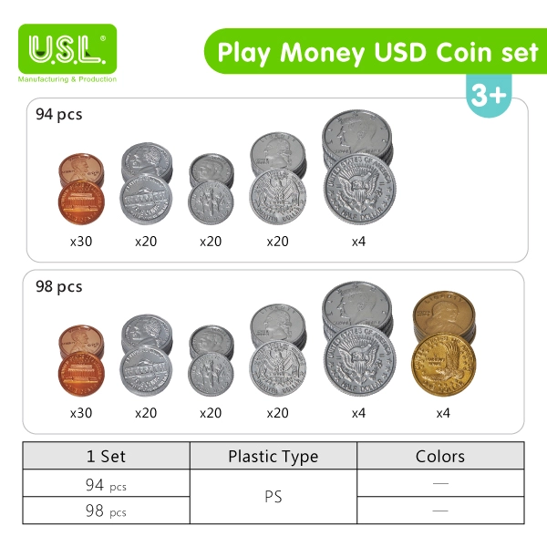 USD Play Money COIN Set for Board Games and Pretend Play