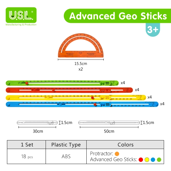 Colorful Flexible EXTENDABLE Construction Plastic Sticks with Snapping Connection Points Educational Geometry Teaching Math Toys (WITH PROTRACTORS)