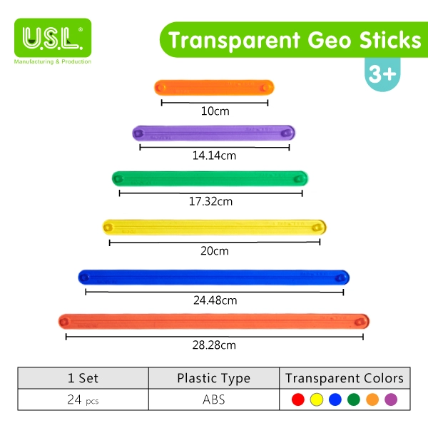 Translucent Colorful Flexible Construction Plastic Sticks for light tables_with Snapping Connection Points Educational Geometry Teaching Math Toys