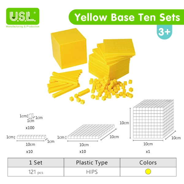 Base Ten Math Toy Set with Thousand Blocks Hundred Flats Ten Rods Unit Cubes