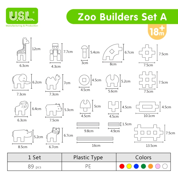 Animal Shaped Interlocking Building Blocks Educational Toys for Creative Play (zoo theme)
