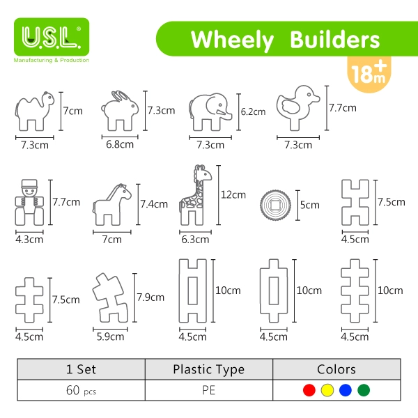 Interlocking Building Blocks Educational Toys for Kids (with wheels)