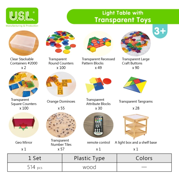Adjustable Brightness LED Light Table Translucent Colorful Blocks for Kids Sensory Play and Home Learning Educational Toys