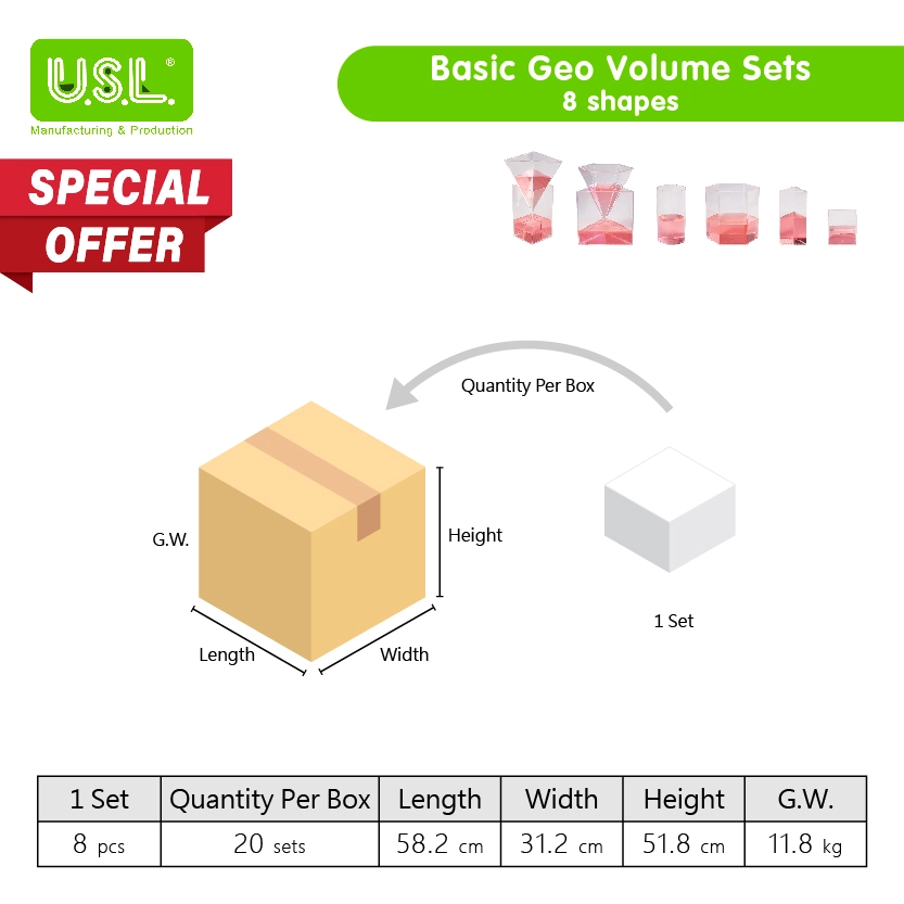 The Basic Geo Volume Set features a variety of 3D geometry solids
