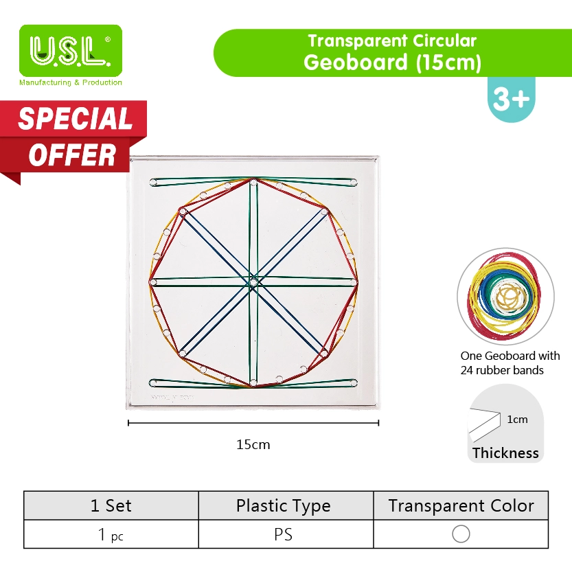 Translucent Plastic Pegboards with Rubber Bands for Geometry for light tables_ Learning Math Toys for Kids (TRANSPARENT)