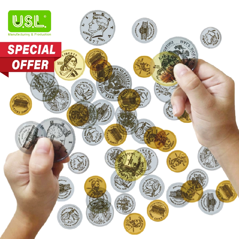 Translucent USD Coins Play Money Set for Light Tables, Board Games, and Pretend Play