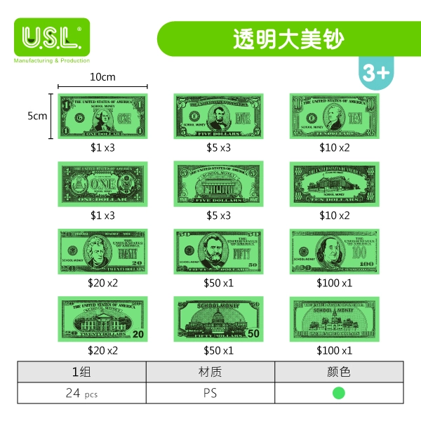 【钱币、骨牌】透明美钞系列