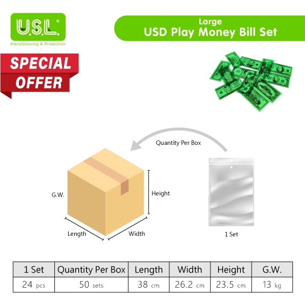 Translucent USD Play Money BILL Set for light tables_ for Board Games and Pretend Play