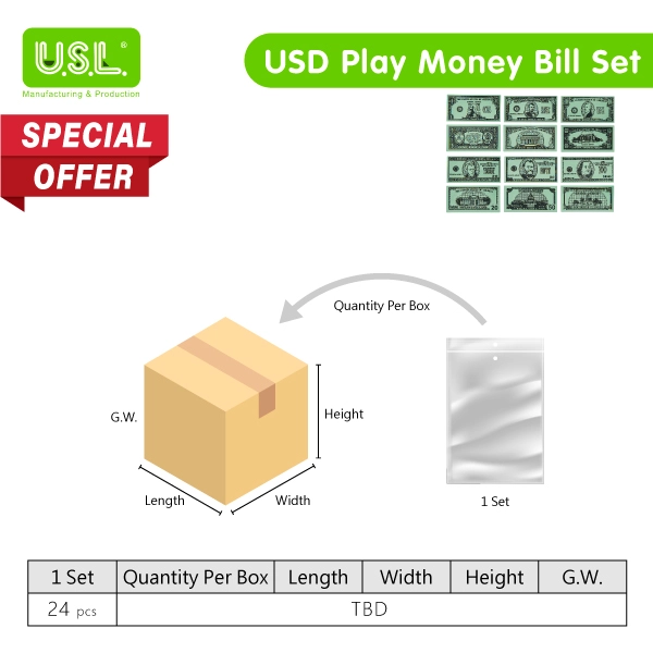 Translucent USD Play Money BILL Set for light tables_ for Board Games and Pretend Play