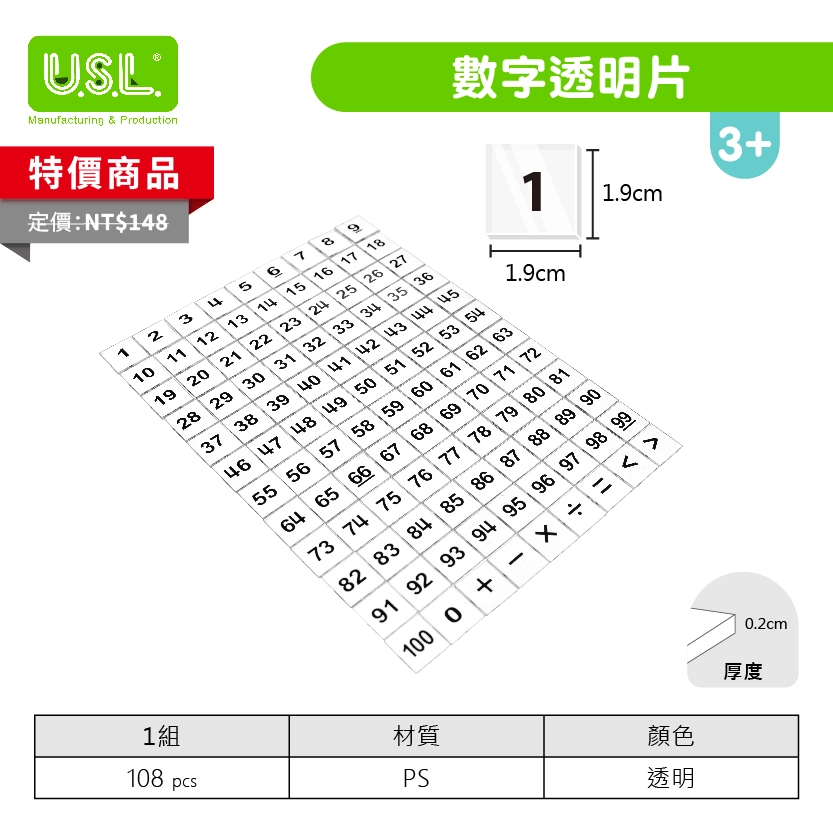 【十進位、分數】 數字透明片