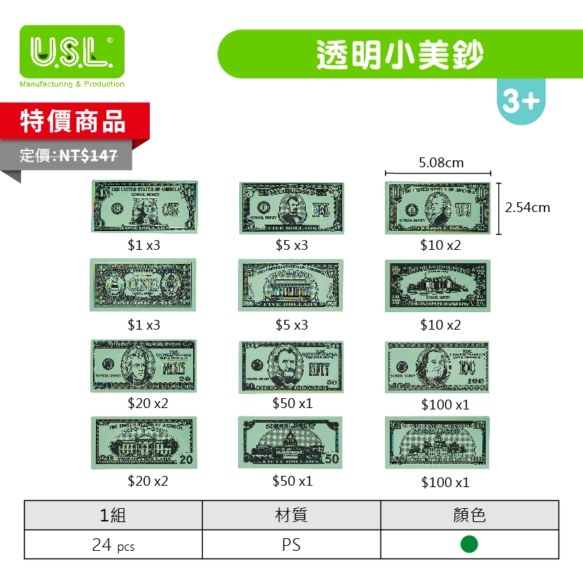 【代幣 / 錢幣、骨牌】透明美鈔系列